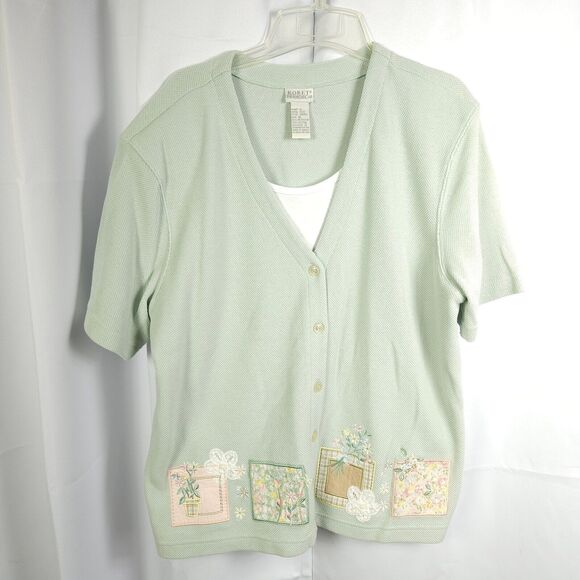 Koret Francisca Womens XL Teal Floral Flower Embroidered Cardigan Sweater - Picture 1 of 6